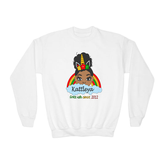 Youth Crewneck Sweatshirt - 'Free-ish Since' Rainbow Graphic