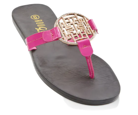 Rhinestone Pendant Thong Sandals - Neon Pink